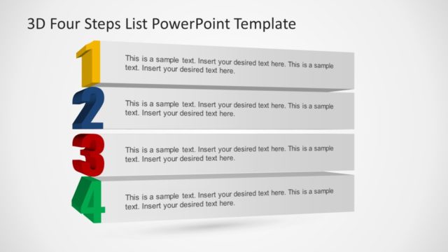 3D Four Steps List PowerPoint Template