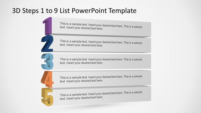 3D Steps 1 to 9 List PowerPoint Template