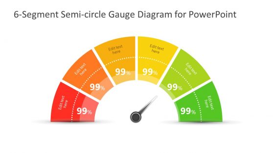 6 Segment Semi-circle Gauge Diagram for PowerPoint