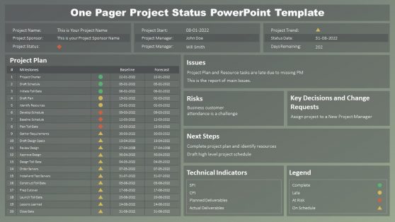 One Pager Project Status PowerPoint Template