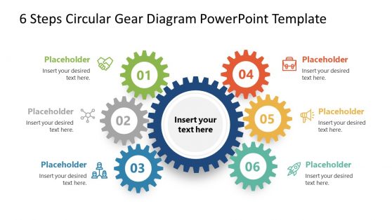 6 Steps Circular Gear PowerPoint Diagram