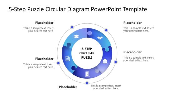 Editable 5-Step Circular Puzzle Diagram PowerPoint Slide 