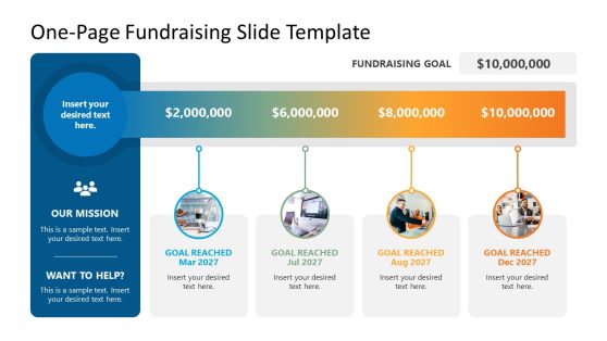 Editable One-Page Fundraising Goals PowerPoint Slide 