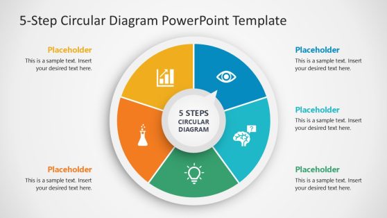 5-Step Circular Diagram Slide with colorful segments and icons for PowerPoint presentations.