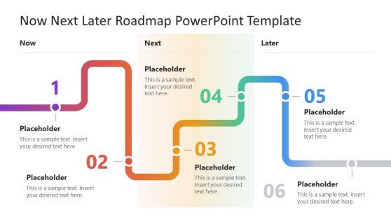 Now Next Later Timeline PPT Template with 6 Steps