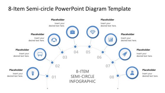 PPT 8 Items Semi- Circle Diagram Slide with White Background
