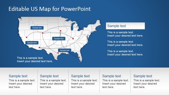 US PowerPoint Map with Routes