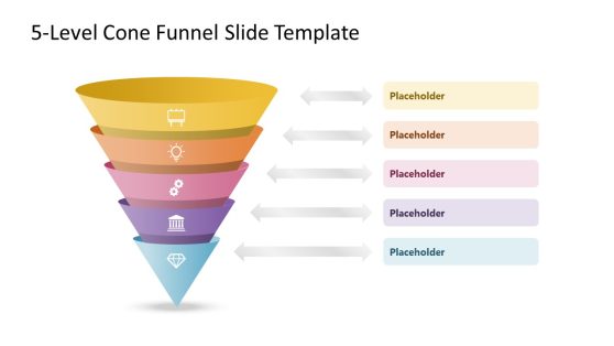 Editable Free 5-Level Cone Funnel PowerPoint Slide 